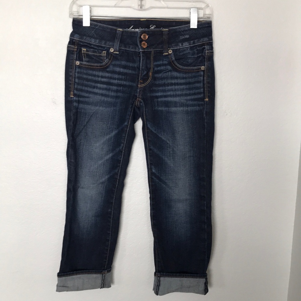 AMERICAN EAGLE ANKLE LENGTH JEANS DARK BLUE SIZE 00 NWOT EXCELLENT CONDITION!